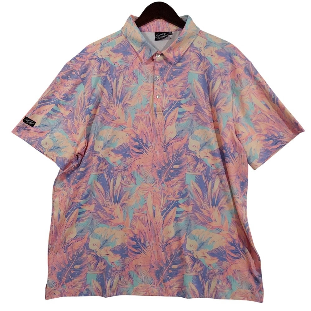 Sunday Swagger Golf Polo Men 2XL Pink Tropical Hummingbird Floral Performance